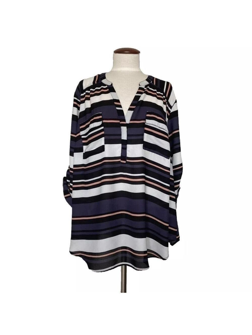 Torrid Harper Blouse Top Size 3 Striped Roll Tab Sleeve Casual